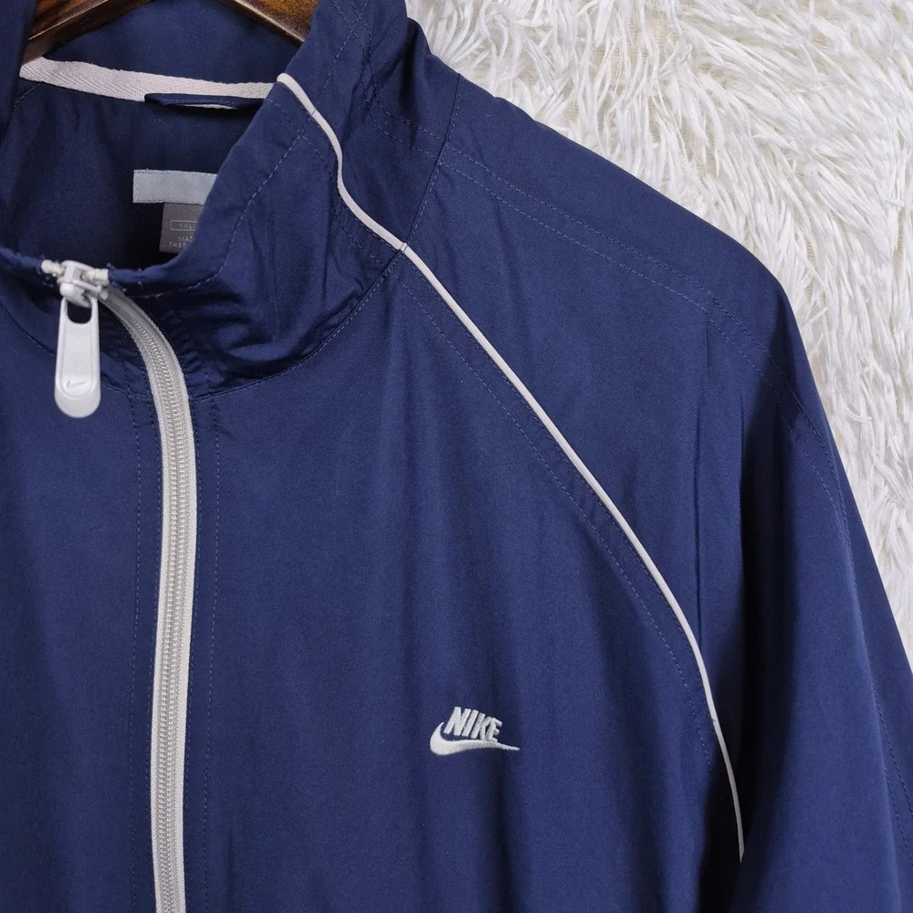 Nike Mens Windbreaker‎ Jacket Navy Blue Full Zip Lined Track Jacket 2XL